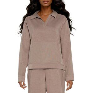 Three Dots Womens Kendra Collared V Neck Long Sleeve Top Cinder Size M NWT